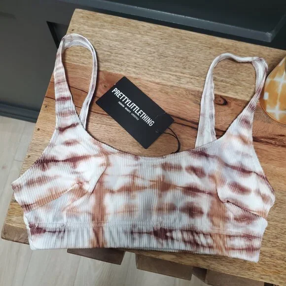 Nude Ribbed Tie Dye High Leg Bikini Bottoms and Top - Picture 3 of 6